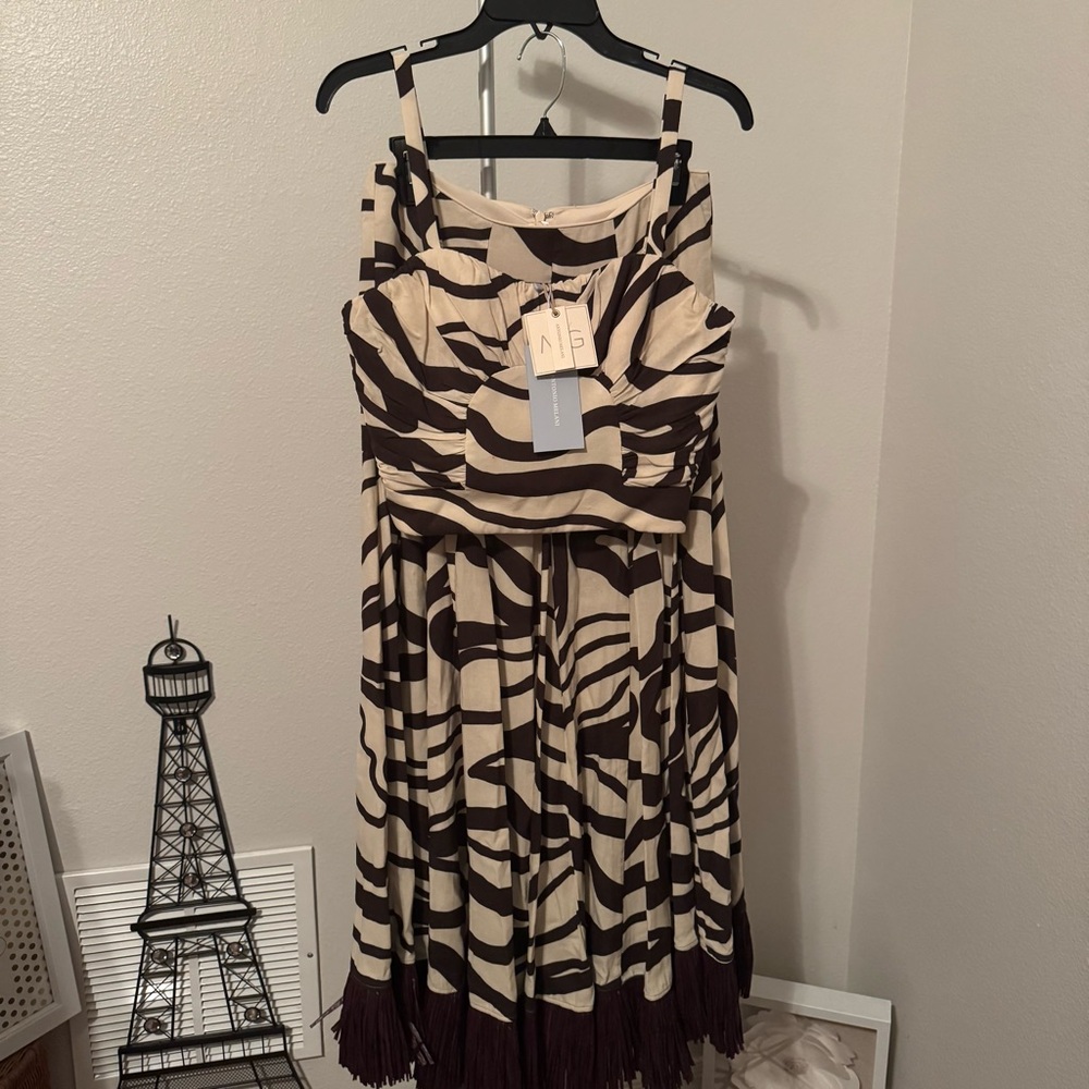 NWT ANTONIO MELANI Style Somers Swirl Print Linen Blend Straw Trim Two Piece Set - Picture 7 of 13